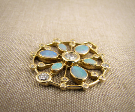18K yellow gold opal and diamond mandala pendant