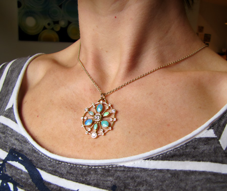 18K, diamond, and opal pendant