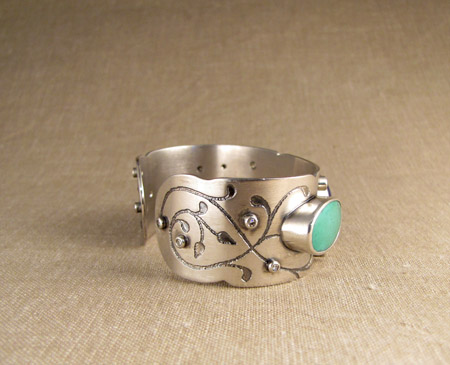 lapis, turquoise, diamond, ss cuff bracelet