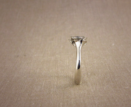 Carved blooming rose solitaire - diamond and 14K white gold