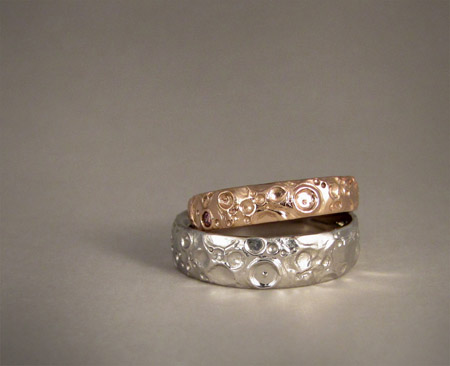 Lunar/Moon landscape rings in Pd and rose gold