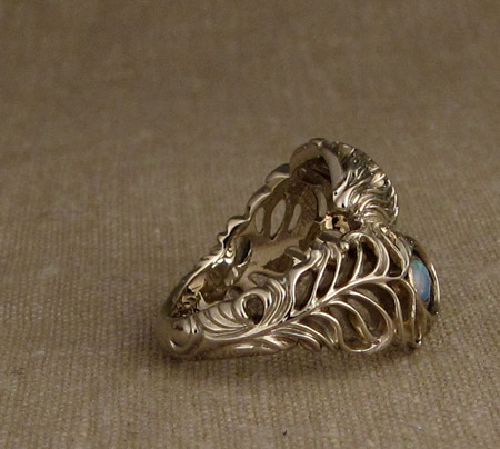 18K Double Peacock Feather Ring with opals
