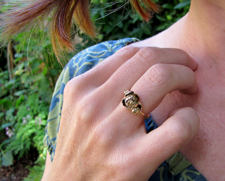 18K Carved Peony Ring
