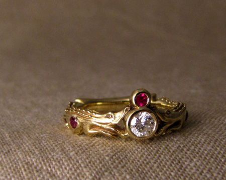 18K carved alligator band with rubies and diamonds