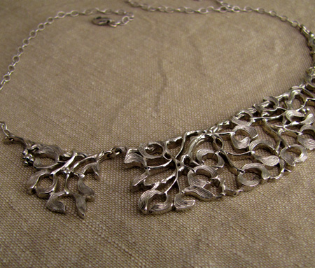 hand-carved 14K mistletoe collar necklace