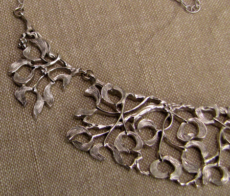 hand-carved 14K mistletoe collar necklace
