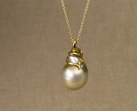 OOAK baroque Tahitian pearl w/carved 18K snake pendant