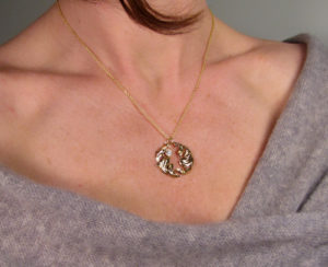 18K hand-carved Rococo Leaves Pendant with diamond, 18K