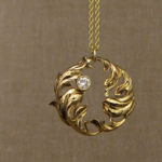 18K hand-carved Rococo Leaves Pendant with diamond, 18K