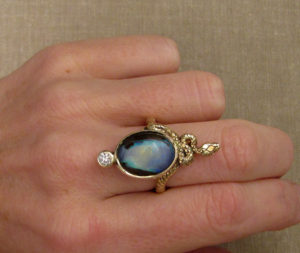 14K snake cocktail ring + boulder opal & OEC diamond