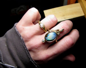 14K snake cocktail ring + Boulder opal & OEC diamond