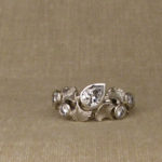 Custom carved ginkgo leaves and pear diamond ring