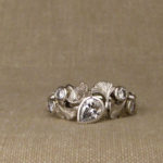 Custom carved ginkgo leaves and pear diamond ring