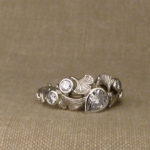 Custom carved ginkgo leaves and pear diamond ring