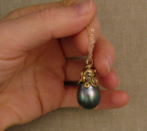 Custom carved 18K Octopus Tahitian Pearl Pendant