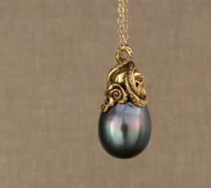 Custom carved 18K Octopus Tahitian Pearl Pendant