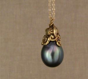 Custom carved 18K Octopus Tahitian Pearl Pendant
