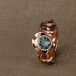 Hand-carved calla lily ring with Montana sapphire, 14K rose gold