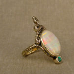 Hand-carved snake cocktail ring with opal and paraiba tourmaline, 14K gold