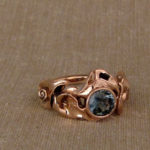 Hand-carved calla lily ring with Montana sapphire, 14K rose gold