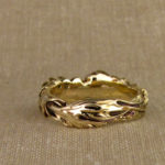 Hand-carved mermaid ring, gold + blue diamonds