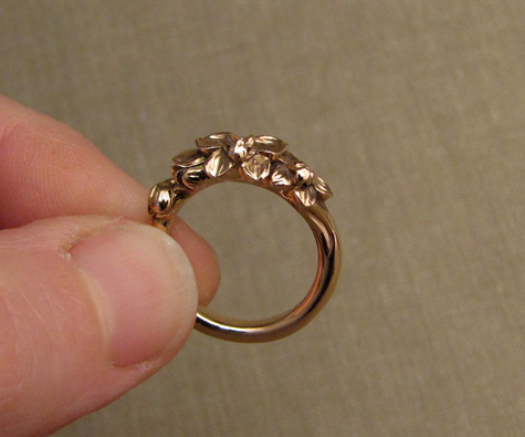 Hand-carved orchid ring in rose gold