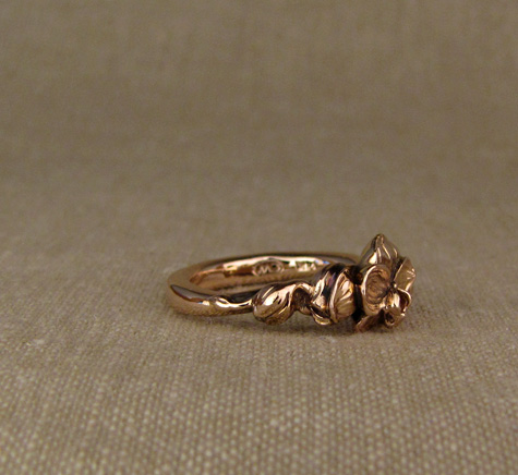 Hand-carved orchid ring in rose gold