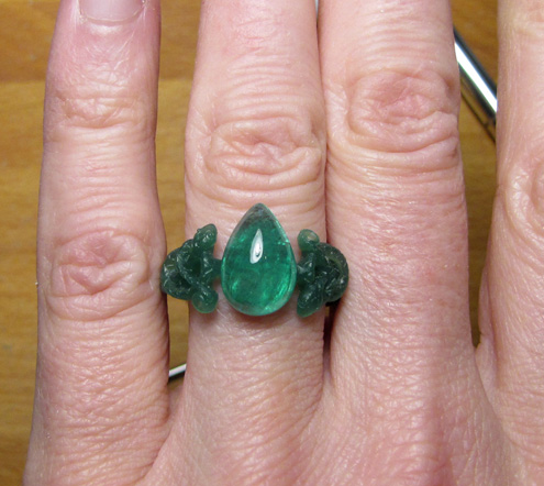 emerald pear cab snake ring