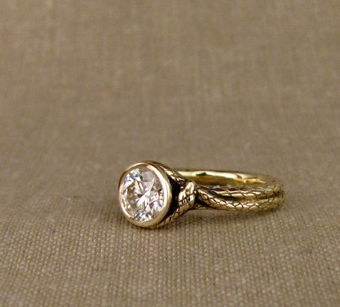 Custom 1ct coiled snake solitaire, 14K gold