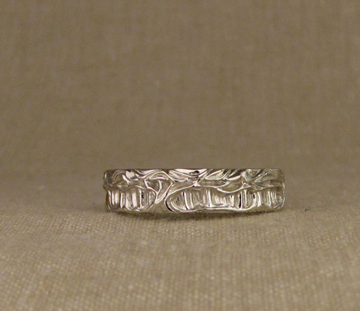 Hand-carved Forest of Trees Band, 14K white gold