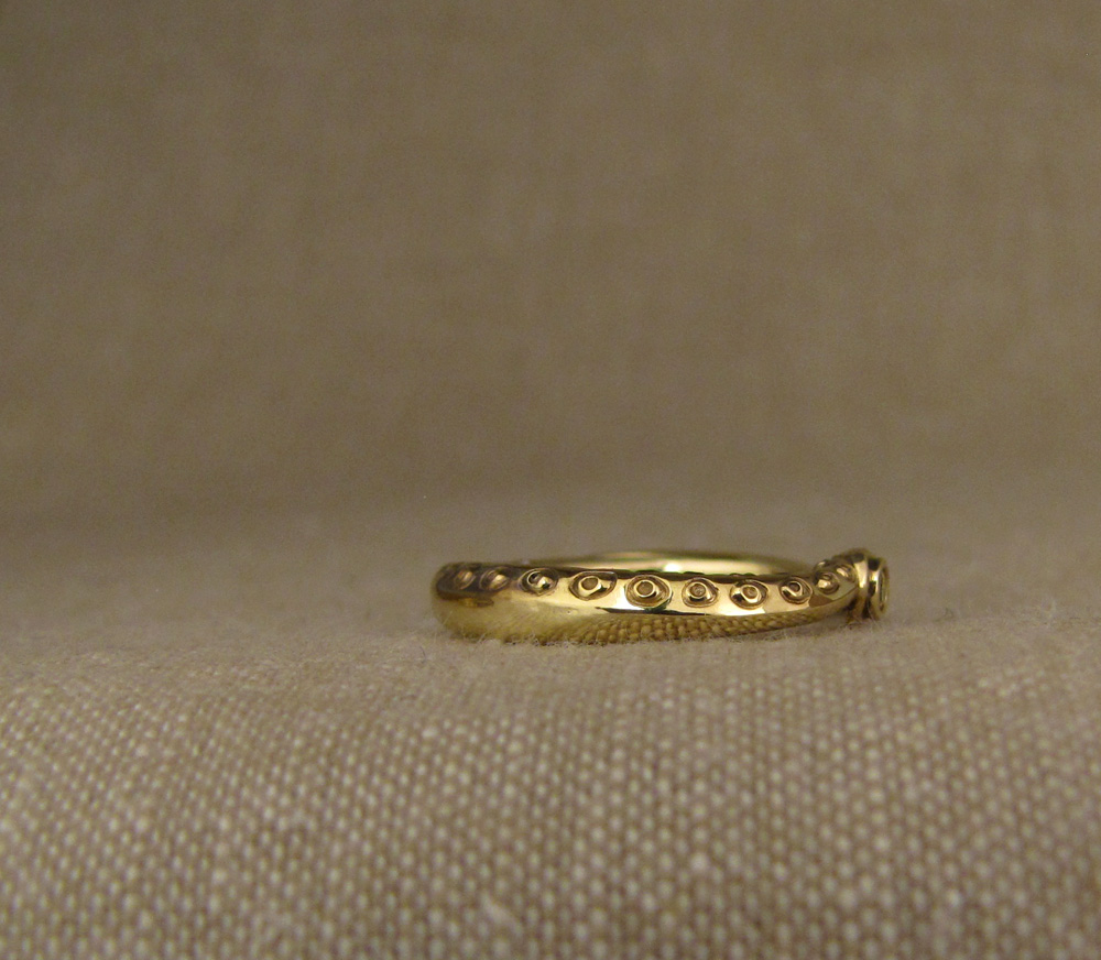 Custom and hand-carved Squid Wedding Bands, 18K gold