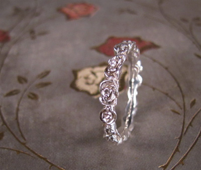 carved rose ring in sterling silver