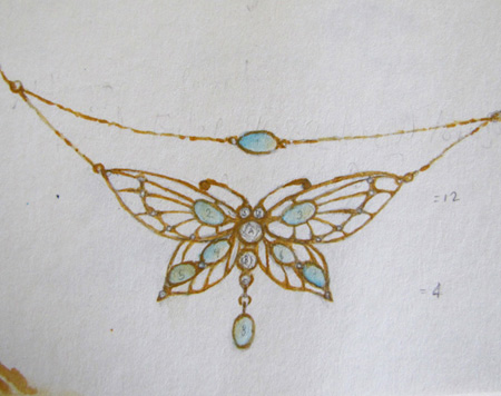 rendering of opal and diamond butterfly pendant