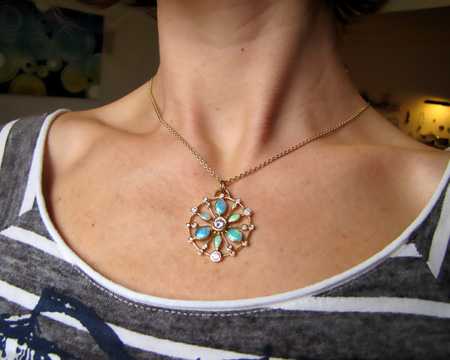 18K, diamond, and opal pendant