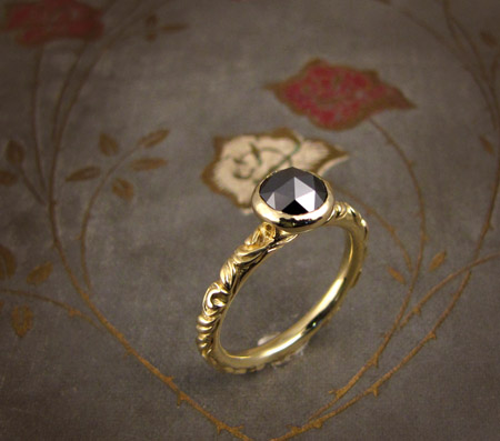 18K and black diamond Victorian inspired solitaire