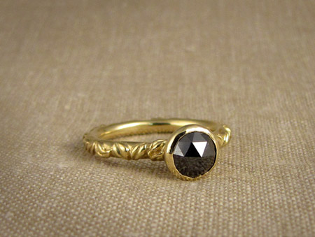 18K and black rose-cut diamond Victorian-inspired solitaire