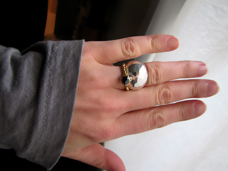 18K and black rose-cut diamond solitaire and faceted silver cigar band