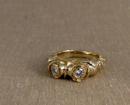 14K Carved Pond Lily ring with diamonds