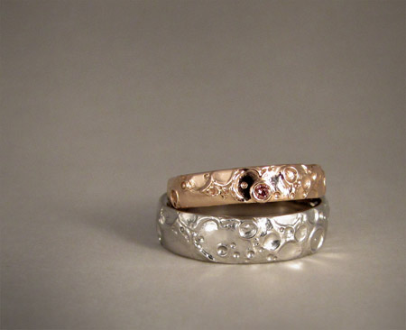 Lunar/Moon landscape rings in Pd and rose gold