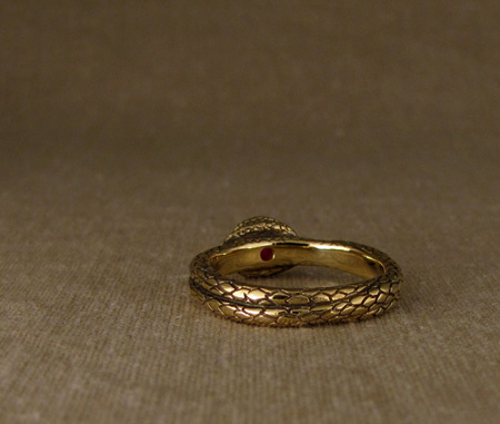 Coiled snake ring - 18K gold & ruby