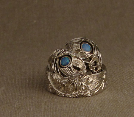 Peacock Ring and Storybook Band in 18K white gold