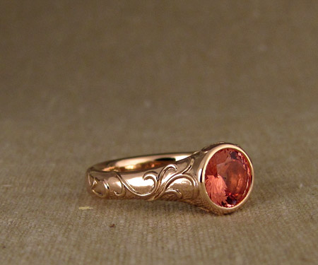 14K rose gold carved padparadscha sapphire