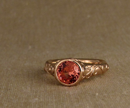14K rose gold carved padparadscha sapphire