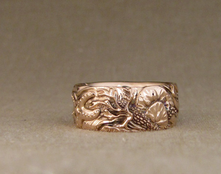 Hand-carved Tidepool band in 14K rose gold