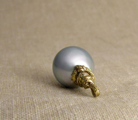 Coiled Snake + South Sea Pearl Pendant - 18K yellow gold
