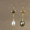rose-cut diamond and pearl drop earrings