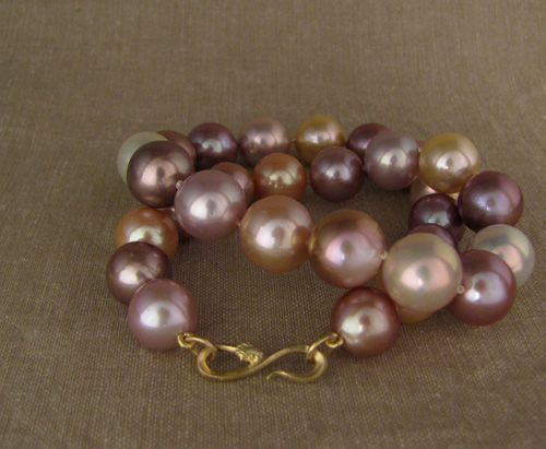 Giant Pink Pearl Choker w/hand-carved snake clasp