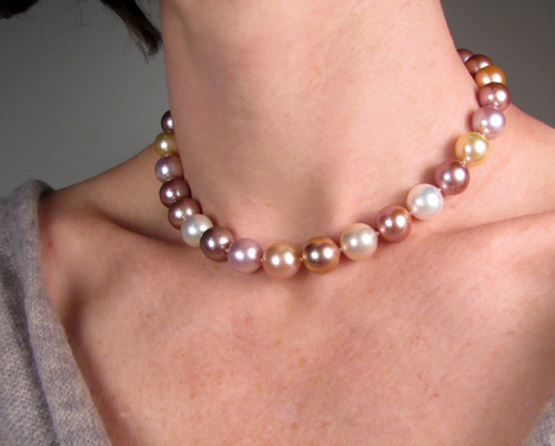 Giant Pink Pearl Choker w/hand-carved snake clasp