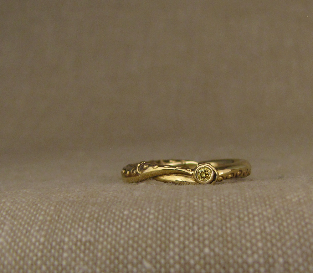 Custom and hand-carved Squid Wedding Bands, 18K gold