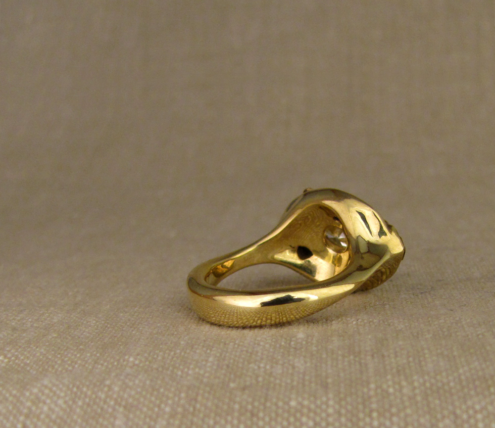 Hand-carved Greyhound Marquise Ring, 18K and diamond